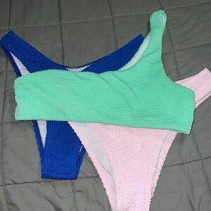 BUNDLE. Blue bottoms, pink bottoms, green top.